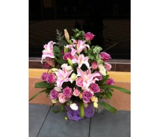 BK11 TIGER LILIES, ROSES WITH MIXED FLOWER BASKET