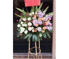BK19 WHITE & ORANGE ROSES GRAND OPENING BASKET 