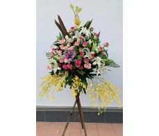 BK25 GRAND OPENING FLOWER BASKET WITH ROSES & DANCING ORCHID
