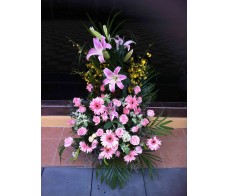 BK6 TIGER LILIES WITH PINK GERBERAS BASKET