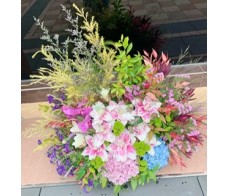 BK27 LARGE FLOWER BASKET WITH LILIES, ORCHIDS, HYDRANGEAS & MIXED FLOWER