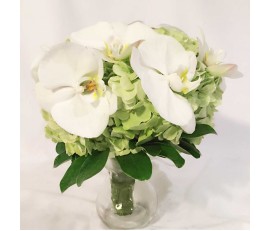 B26 GREEN HYDRANGEAS WITH WHITE ORCHIDS BRIDAL BOUQUET