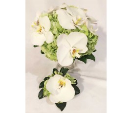 B26 GREEN HYDRANGEAS WITH WHITE ORCHIDS BRIDAL BOUQUET
