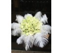 B29 WHITE ROSES BRIDAL BOUQUET WITH WHITE FEATHERS