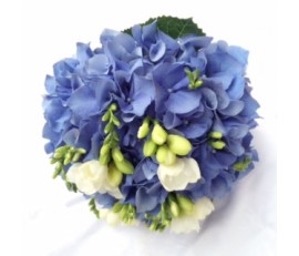 B34 PURPLE HYDRANGEA WITH WHITE FREESIA BOUQUET