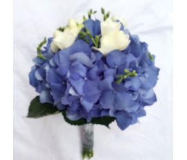 B34 PURPLE HYDRANGEA WITH WHITE FREESIA BOUQUET