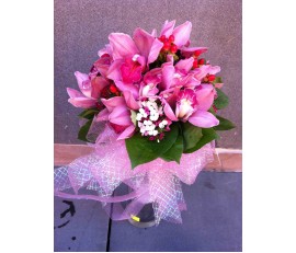 B6 PINK CYMBIDIUM ORCHIDS BRIDAL BOUQUET
