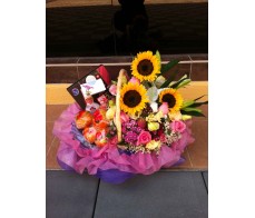 H5 HAMPER WITH SUNFLOWERS & ASSORTED FRUIT
