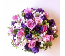 T6 12 PCS PURPLE ROSES WITH LILAC FLOWER TABLE DISPLAY IN ROUND