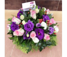 T6 12 PCS PURPLE ROSES WITH LILAC FLOWER TABLE DISPLAY IN ROUND