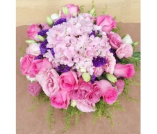T70 PINK ROSES WITH PINK HYDRANGEAS TABLE FLOWER