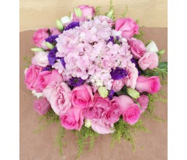 T70 PINK ROSES WITH PINK HYDRANGEAS TABLE FLOWER